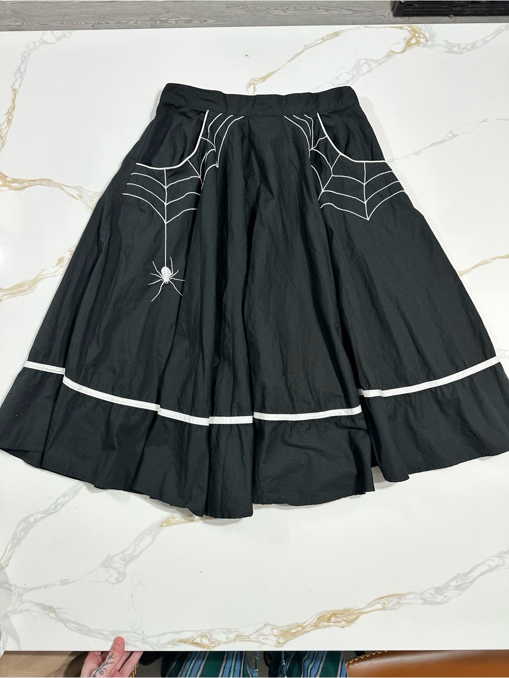 Hell Bunny miss muffet pin up Black Skirt with White Spiderweb embroidery goth